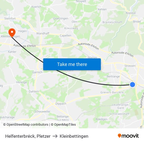 Helfenterbréck, Pletzer to Kleinbettingen map