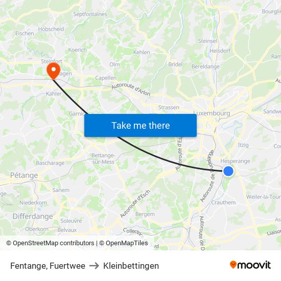 Fentange, Fuertwee to Kleinbettingen map