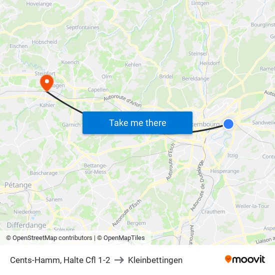 Cents-Hamm, Halte Cfl 1-2 to Kleinbettingen map