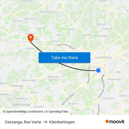 Cessange, Rue Verte to Kleinbettingen map