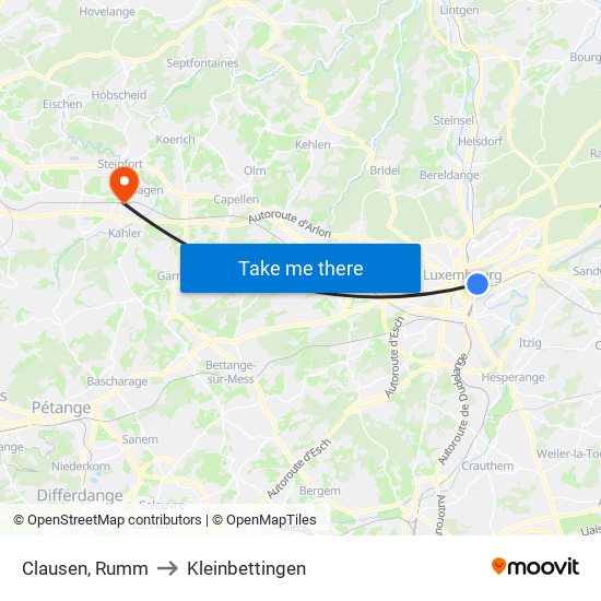 Clausen, Rumm to Kleinbettingen map