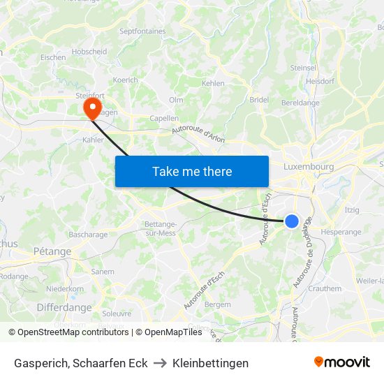 Gasperich, Schaarfen Eck to Kleinbettingen map