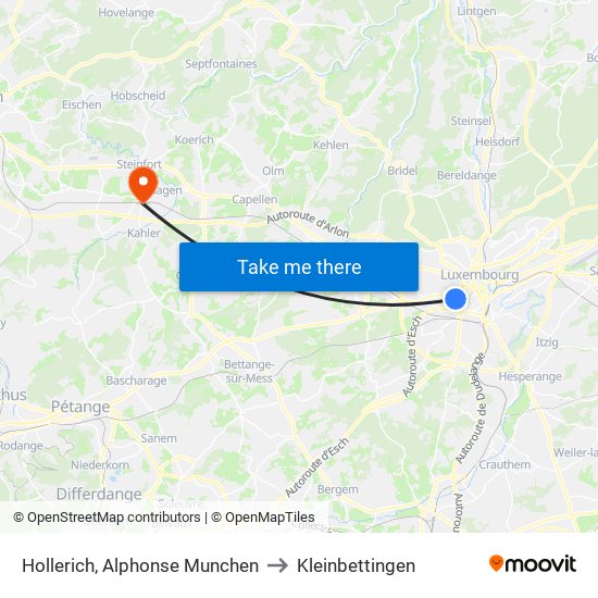 Hollerich, Alphonse Munchen to Kleinbettingen map