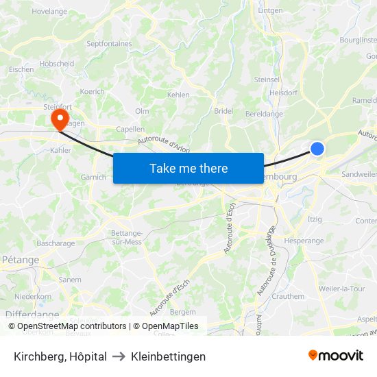 Kirchberg, Hôpital to Kleinbettingen map