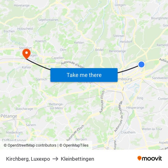 Kirchberg, Luxexpo to Kleinbettingen map