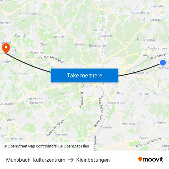 Munsbach, Kulturzentrum to Kleinbettingen map