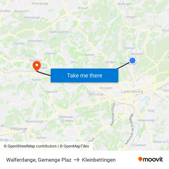 Walferdange, Gemenge Plaz to Kleinbettingen map