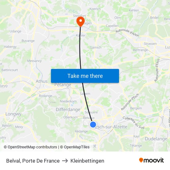 Belval, Porte De France to Kleinbettingen map