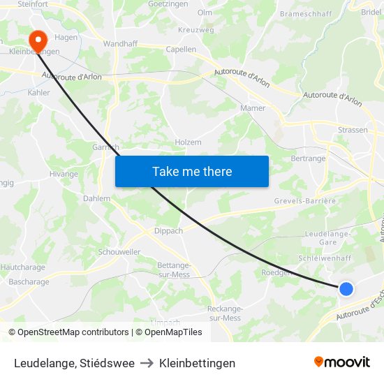 Leudelange, Stiédswee to Kleinbettingen map