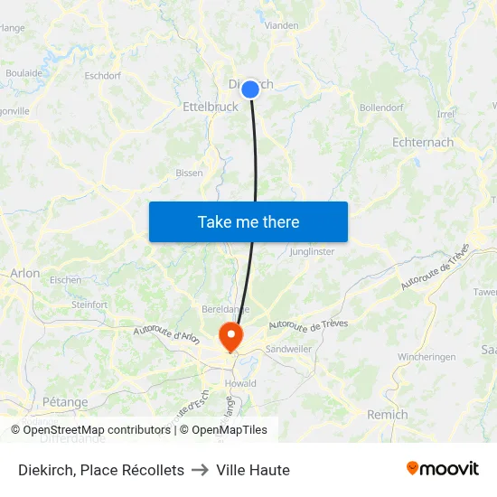 Diekirch, Place Récollets to Ville Haute map