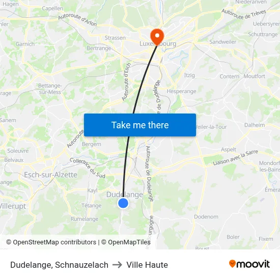 Dudelange, Schnauzelach to Ville Haute map