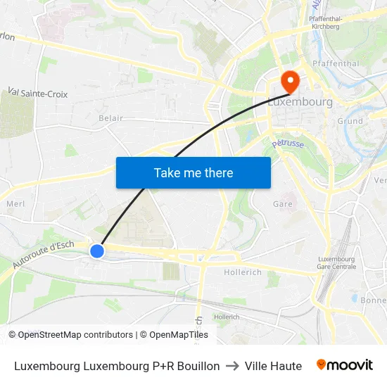 Luxembourg Luxembourg P+R Bouillon to Ville Haute map