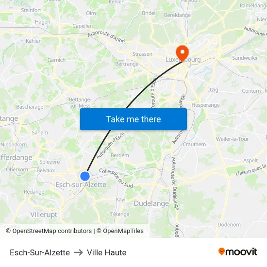 Esch-Sur-Alzette to Ville Haute map