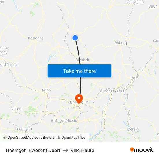 Hosingen, Ewescht Duerf to Ville Haute map
