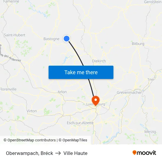 Oberwampach, Bréck to Ville Haute map