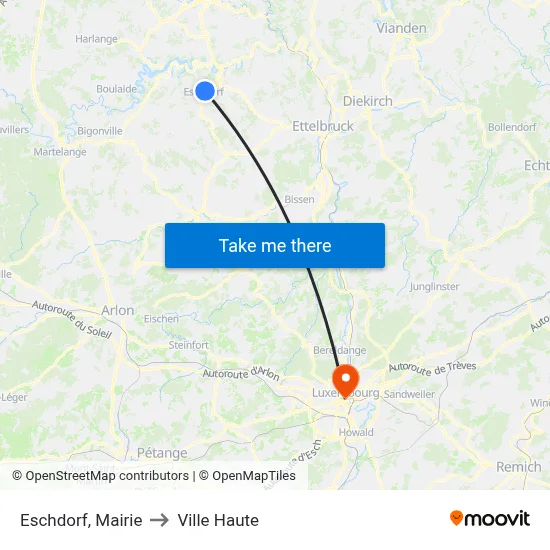 Eschdorf, Mairie to Ville Haute map