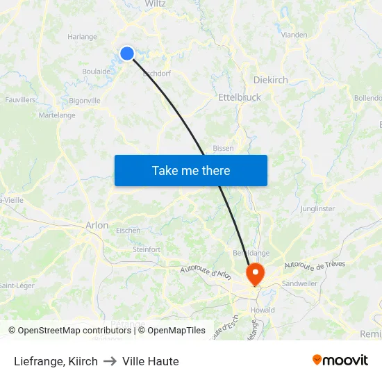 Liefrange, Kiirch to Ville Haute map