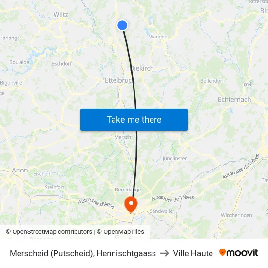Merscheid (Putscheid), Hennischtgaass to Ville Haute map