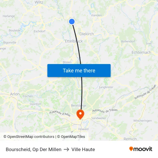 Bourscheid, Op Der Millen to Ville Haute map