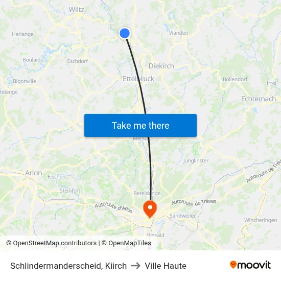 Schlindermanderscheid, Kiirch to Ville Haute map