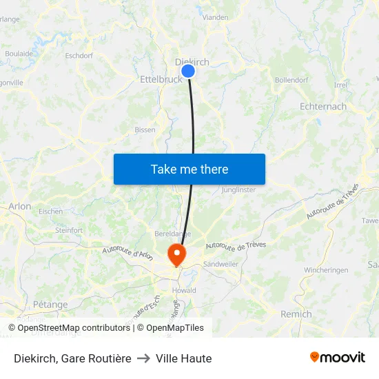 Diekirch, Gare Routière to Ville Haute map