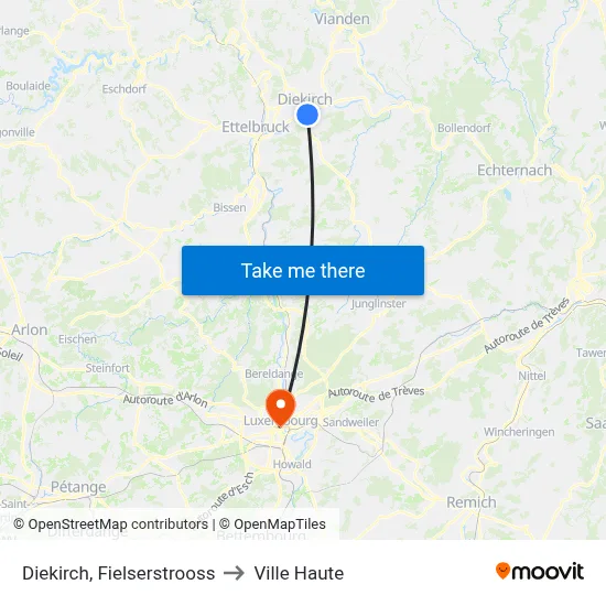 Diekirch, Fielserstrooss to Ville Haute map