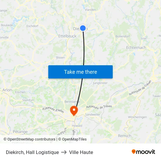 Diekirch, Hall Logistique to Ville Haute map