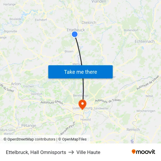 Ettelbruck, Hall Omnisports to Ville Haute map