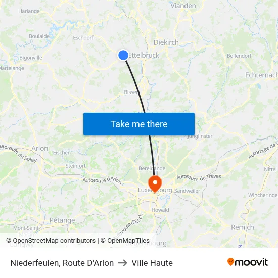 Niederfeulen, Route D'Arlon to Ville Haute map