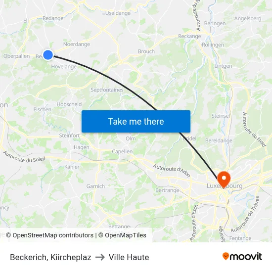 Beckerich, Kiircheplaz to Ville Haute map