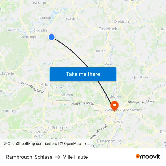 Rambrouch, Schlass to Ville Haute map