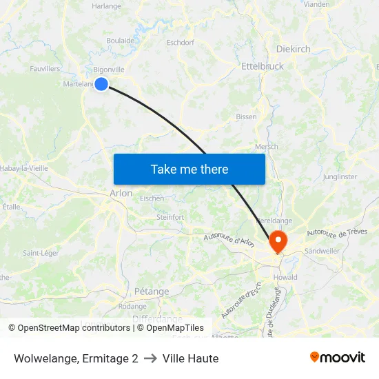 Wolwelange, Ermitage 2 to Ville Haute map