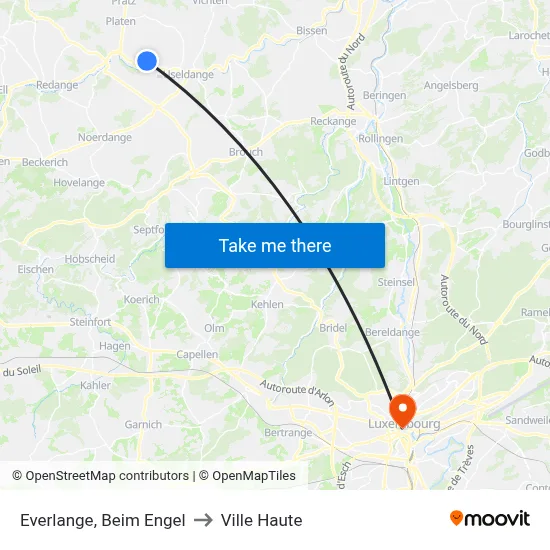 Everlange, Beim Engel to Ville Haute map