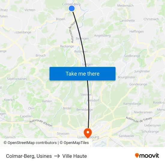 Colmar-Berg, Usines to Ville Haute map