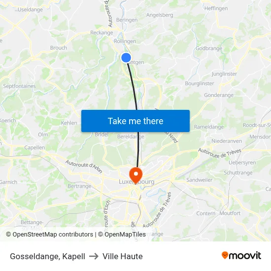 Gosseldange, Kapell to Ville Haute map