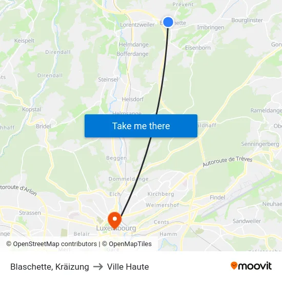 Blaschette, Kräizung to Ville Haute map