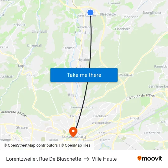 Lorentzweiler, Rue De Blaschette to Ville Haute map