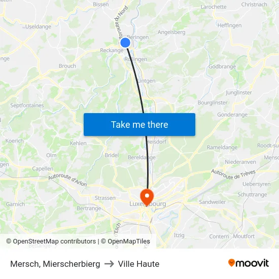 Mersch, Mierscherbierg to Ville Haute map