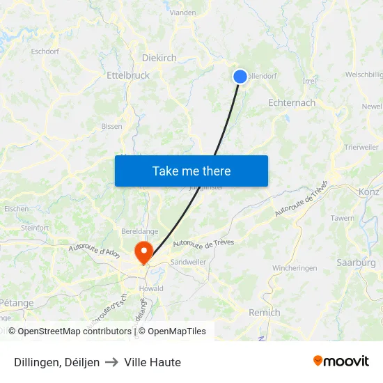Dillingen, Déiljen to Ville Haute map