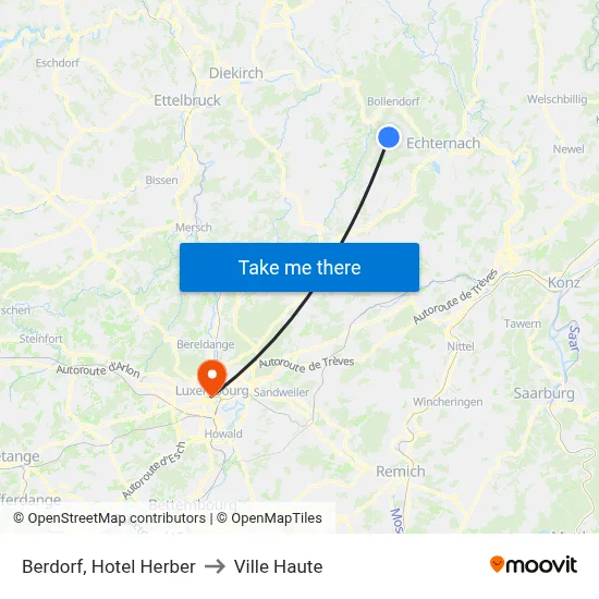 Berdorf, Hotel Herber to Ville Haute map