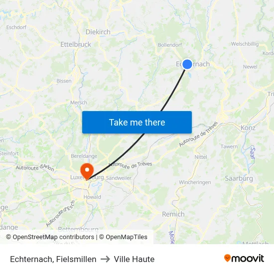 Echternach, Fielsmillen to Ville Haute map