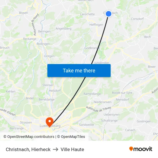 Christnach, Hierheck to Ville Haute map