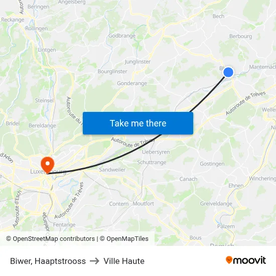 Biwer, Haaptstrooss to Ville Haute map