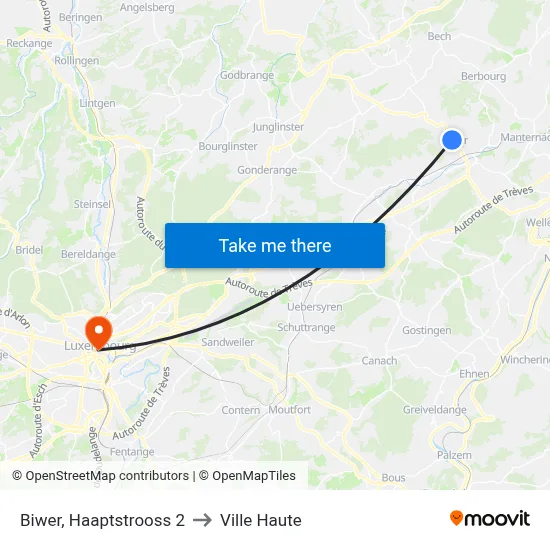 Biwer, Haaptstrooss 2 to Ville Haute map