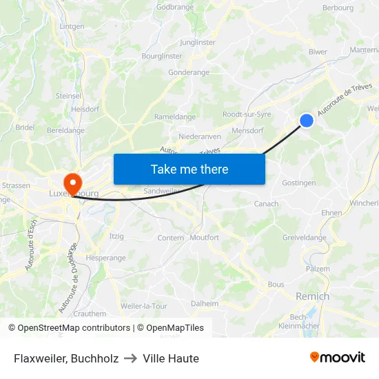 Flaxweiler, Buchholz to Ville Haute map