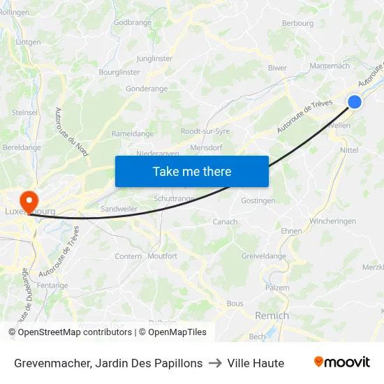 Grevenmacher, Jardin Des Papillons to Ville Haute map