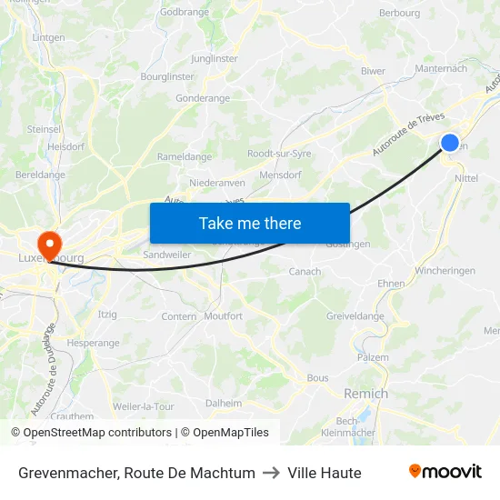 Grevenmacher, Route De Machtum to Ville Haute map