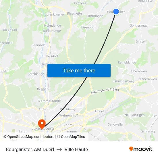 Bourglinster, AM Duerf to Ville Haute map