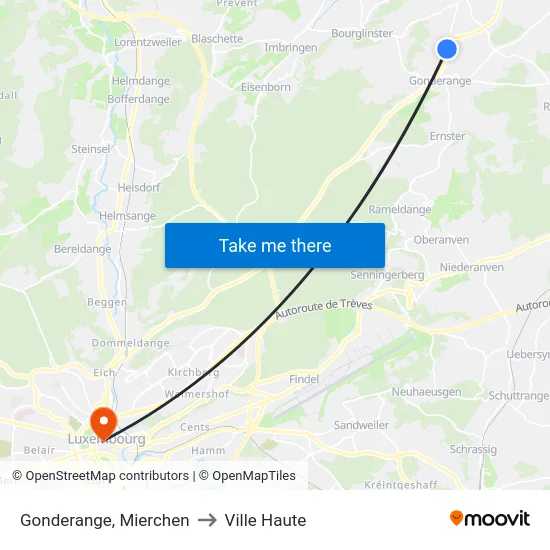 Gonderange, Mierchen to Ville Haute map