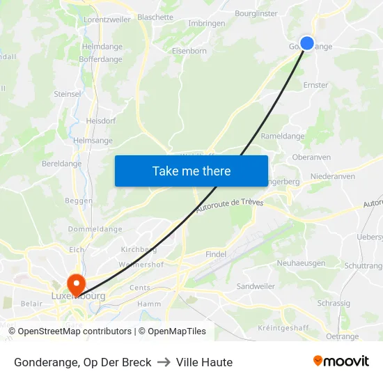 Gonderange, Op Der Breck to Ville Haute map